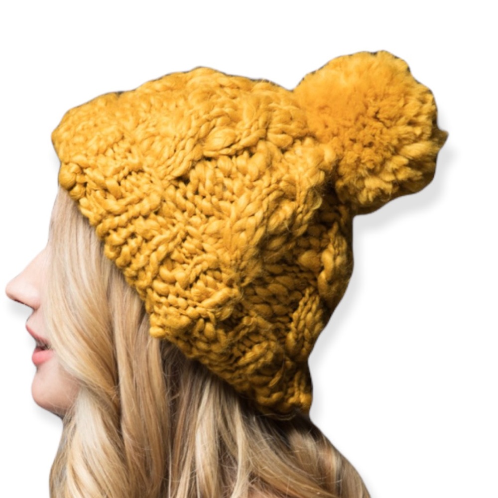 Luxurious Hand-Knitted Cable Knit Beanie With Pom Pom Detail